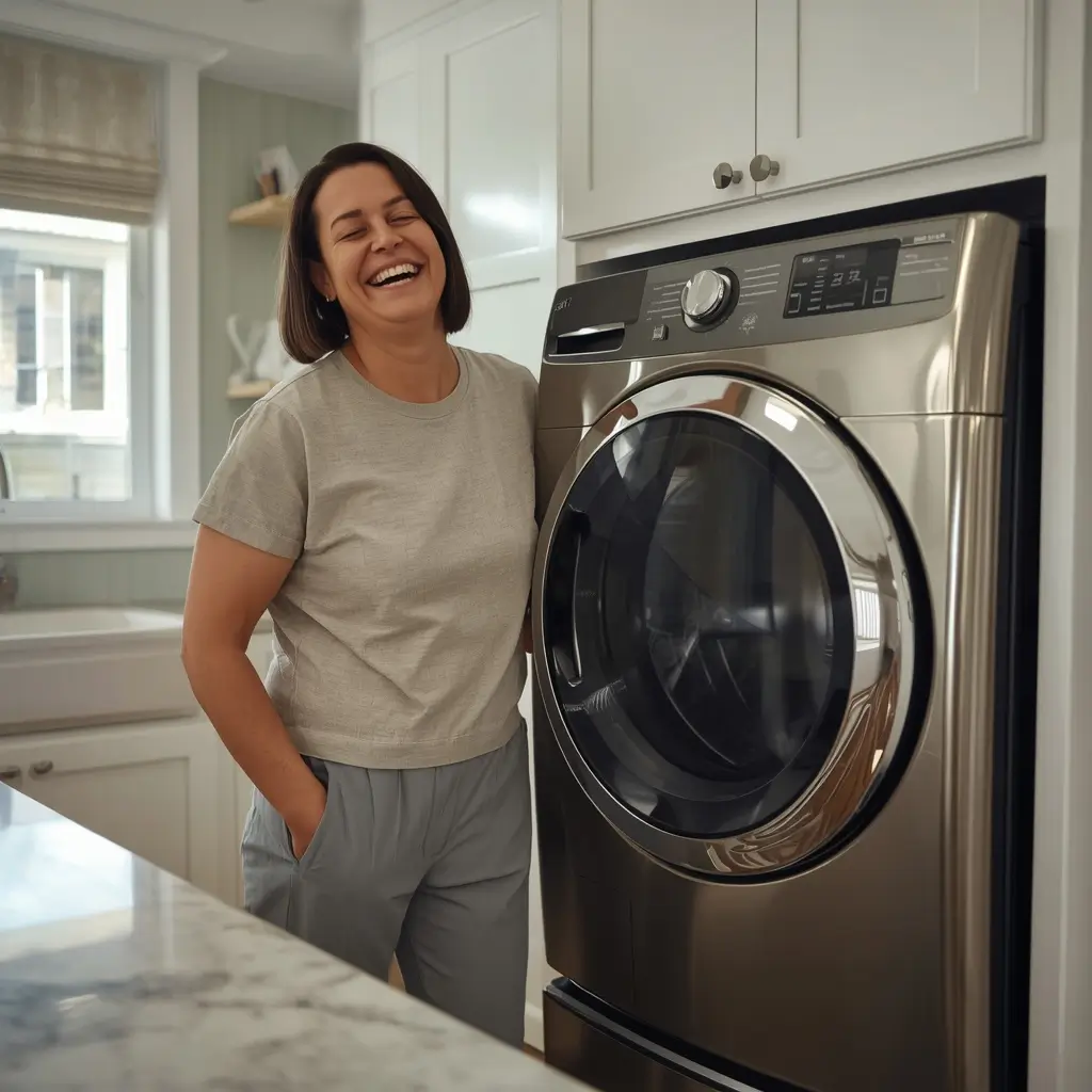 Happy customer after professional LG dryer repair service.